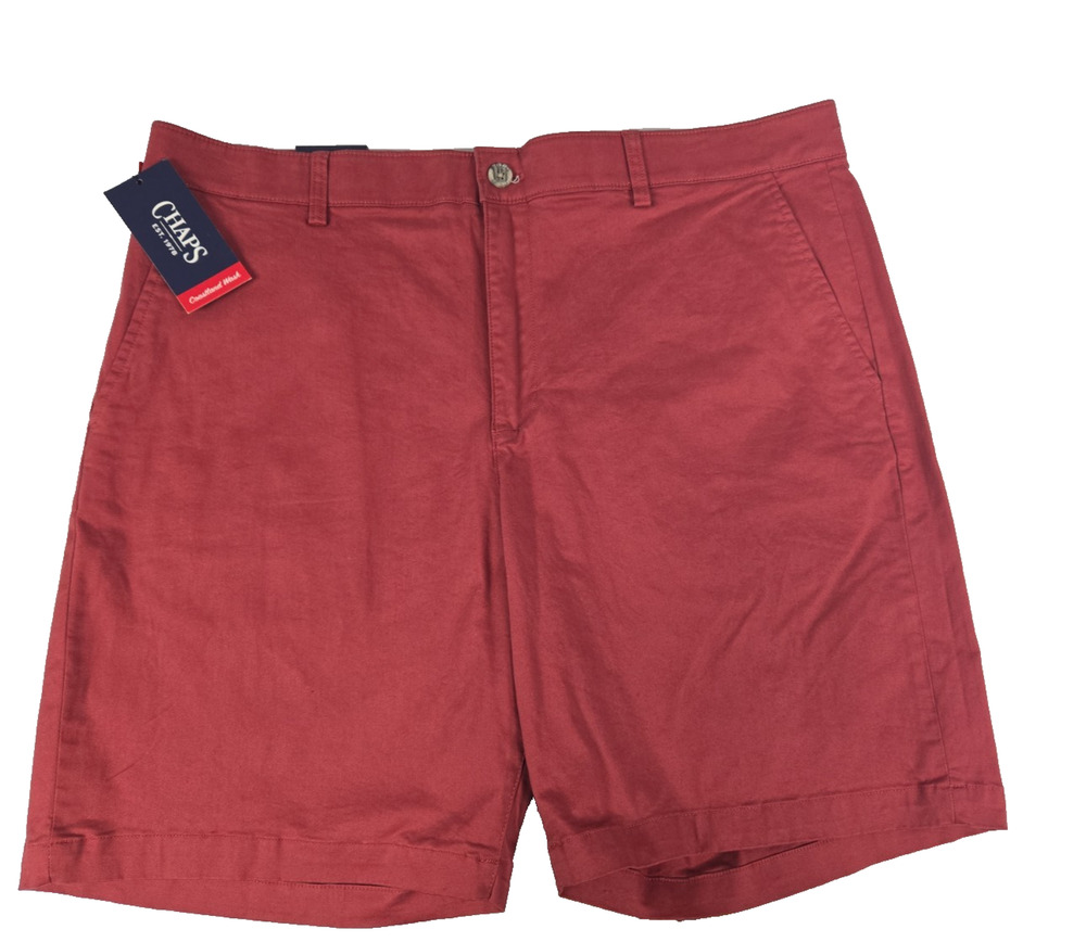 CHAPS Mens Flat Front Shorts Comfort Stretch Red 9 Inch Inseam Size 40 New